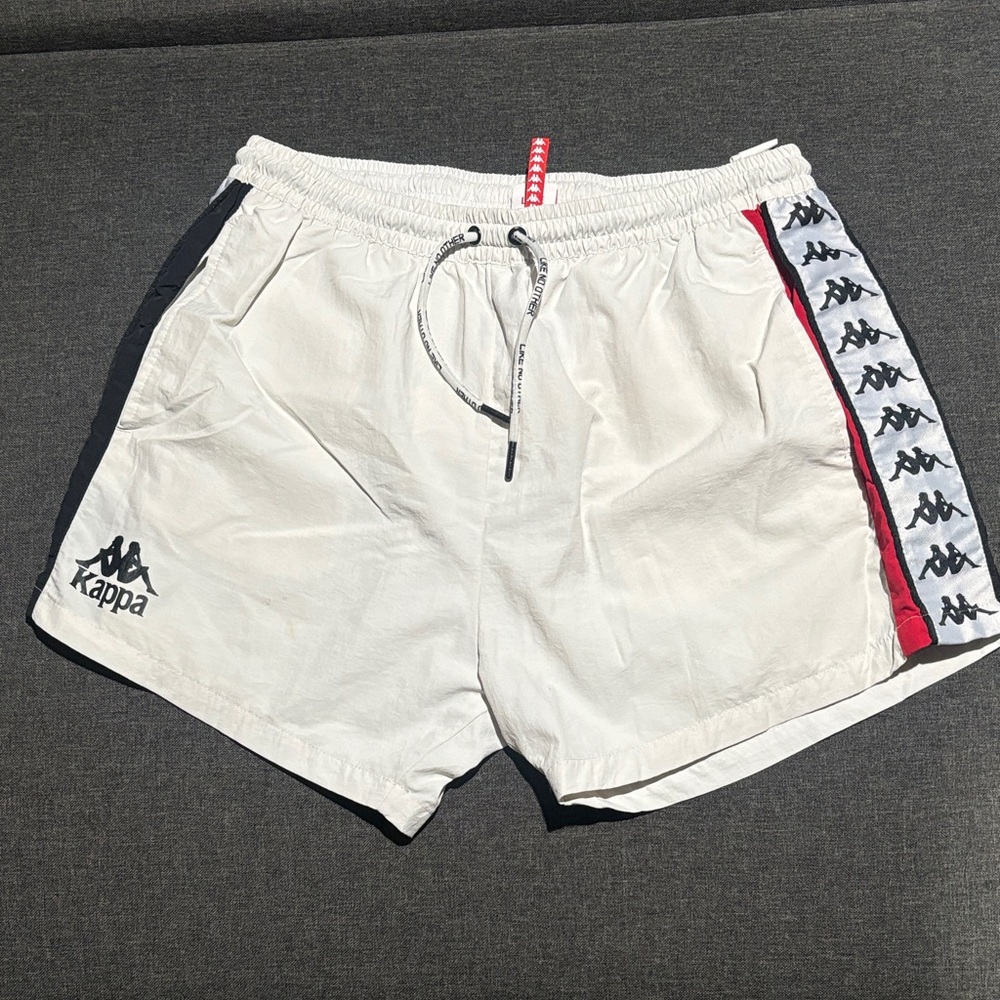 Kappa Men's White Shorts with Black and Red Details